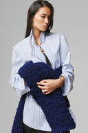 White-Blue Pinstripe Aegean Cotton Pinstripe Gathered-Cuff Shirt for women, from LECIA, The Viet Concept 