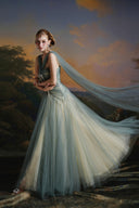 MADDY HATES ROSE • Solenne Blue Tulle Floor-Length Ball Gown