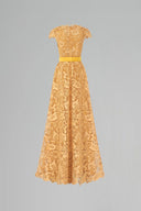 Luxury Yellow Guipure Lace V-Neck Long Sleeve A-Line Gown for women, from IHF ATELIER, The Viet Concept 