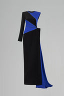Regal Blue Black Column One Sleeve Crystal Evening Gown for women, from IHF ATELIER, The Viet Concept