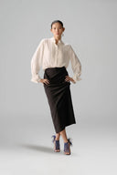 LECIA • Élise Draped Velvet Twill Column Midi Skirt
