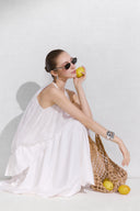 Moneta Asymmetric Pleated Bamboo Midi Skirt for women, from ARTI, The Viet Concept
