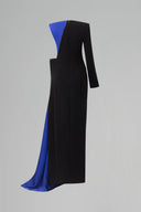 Regal Blue Black Column One Sleeve Crystal Evening Gown for women, from IHF ATELIER, The Viet Concept