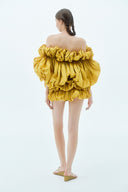 LA VIERGE • Marigold Ruched Floral Mini Dress