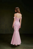 VONTIER DE MONTIER • Panthère Hand-Beaded Silk Gown With 3D Florals and Chiffon Fishtail Train
