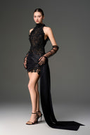 Éclipse Jardin Embellished Lace Halter Mini Dress for women, from IHF STUDIO, The Viet Concept