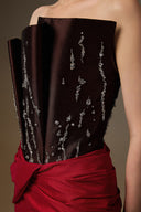 IHF ATELIER • Brown & Red Taffeta Crystal-Embellished Mermaid Gown
