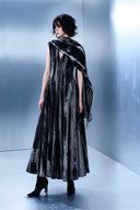 GVLUX • Diagonal Tie-Die Cape & V-Neck Stub Embellished Tie-Dye Dress