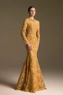 Yellow Guipure Lace Mermaid Gown With Long Sleeves for women, from IHF ATELIER, The Viet Concept 