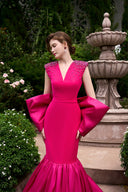 Pink Mermaid V-Neck Crystal Embellished Bow Evening Gown for women, from IHF ATELIER, The Viet Concept