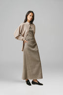 Brown Dyed Acetat Spun Twill High-Neck Split-Hem Shirt for women, from LECIA, The Viet Concept 