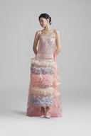 LINH PHUNG • Isabella Crystal Floral Cape Sequin Evening Gown