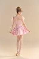 LINH PHUNG • Blush Crystal Sweetheart A-Line Mini Dress with Tulle Cape