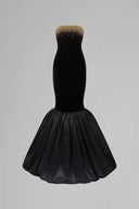 Black Lyon Velvet Strapless Bustier Ruffled Hem Ballgown for women, from IHF ATELIER, The Viet Concept 