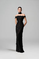 Noir Bloom Pearl Embellished Lace Column Gown for women, from IHF STUDIO, The Viet Concept 