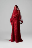 IHF STUDIO • Red Floral Lace Embellished Tulle Veil