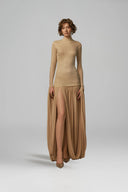 Cascade Beige Jersey Draped Full-Length Set for women, from POEM, The Viet Concept