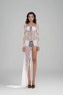 White Aki U-neck Longsleeve Mini Dress for women, from Huelley Rose, The Viet Concept 