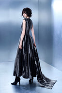 GVLUX • Diagonal Tie-Die Cape & V-Neck Stub Embellished Tie-Dye Dress
