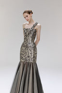 Freya Asymmetrical Sequin Gown with Layered Tulle Train for women, from SORAMAME, The Viet Concept