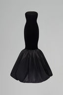 Black Lyon Velvet Strapless Bustier Ruffled Hem Ballgown for women, from IHF ATELIER, The Viet Concept 