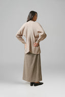 Brown Dyed Acetat Spun Twill High-Neck Split-Hem Shirt for women, from LECIA, The Viet Concept 