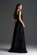 IHF STUDIO • Noir Floral Garden Lace A-Line Dress with Velvet Waist Belt
