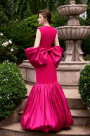 Pink Mermaid V-Neck Crystal Embellished Bow Evening Gown for women, from IHF ATELIER, The Viet Concept