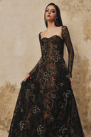 L' SCARLETT • Satin Silk Asymmetric Cape Column Gown