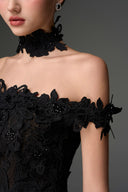Noir Bloom Pearl Embellished Lace Column Gown for women, from IHF STUDIO, The Viet Concept 