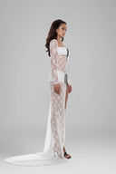 White Aki U-neck Longsleeve Mini Dress for women, from Huelley Rose, The Viet Concept 