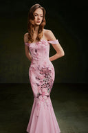 VONTIER DE MONTIER • Panthère Hand-Beaded Silk Gown With 3D Florals and Chiffon Fishtail Train