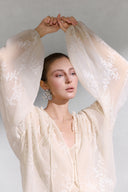 Sera Pleated Silk Blouse with Delicate Floral Embroidery for women, from ARTI, The Viet Concept