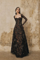 L' SCARLETT • Satin Silk Asymmetric Cape Column Gown
