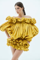LA VIERGE • Marigold Ruched Floral Mini Dress