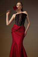 IHF ATELIER • Brown & Red Taffeta Crystal-Embellished Mermaid Gown