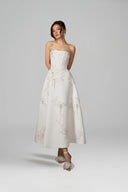 Ivory Floral Embroidered Corset A-Line Dress for women, from KEIRA TONG, The Viet Concept 