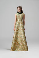 Emerald Green A-Line Jacquard Gown with Crystal Collar for women, from IHF ATELIER, The Viet Concept 