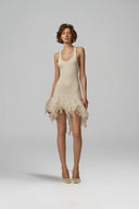 Éther Ivory Knitted Mini Dress With Organza Detail for women, from POEM, The Viet Concept