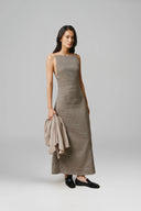 Brown Dyed Acetat Spun Twill High-Neck Split-Hem Shirt for women, from LECIA, The Viet Concept 