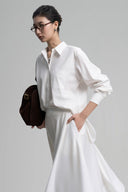 White Caster Oversized Cotton Bamboo Shirt for women, from HOBB, The Viet Concept 