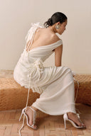 LECIA • Étoile Draped Backless Sheer Evening Gown