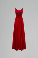 Taffeta Pleated Chiffon Floral Sequin Cape Panel Maxi A-line Gownfor women, from IHF STUDIO, The Viet Concept 