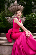 Pink Mermaid V-Neck Crystal Embellished Bow Evening Gown for women, from IHF ATELIER, The Viet Concept