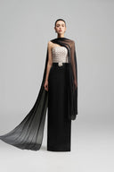 Silk Crisscross Strapless Column Gown Black White Taffeta for women, from IHF STUDIO, The Viet Concept 