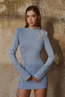 L' SCARLETT • Azure Crystal Floral Embellished Long-Sleeve Mini Dress