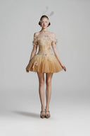MADDY HATES ROSE • Nayara Champagne Embellished Tulle Mini Dress