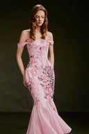 VONTIER DE MONTIER • Panthère Hand-Beaded Silk Gown With 3D Florals and Chiffon Fishtail Train