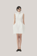 White Ha Lan Pegged Sleeveless Taffeta Mini Dress for women, from TINH, The Viet Concept 