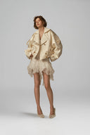 Nacre Ivory Faux Suede Cropped Jacket for women, from POEM, The Viet Concept